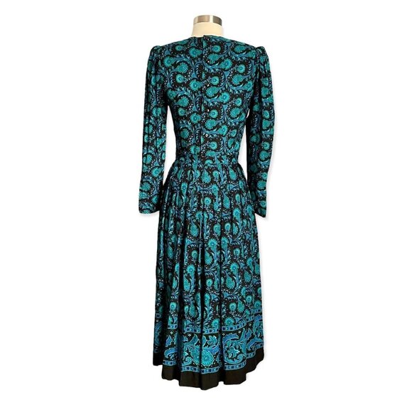 Vintage 70’s Lanz Originals Pleated Floral Paisley Print Midi Dress Secretary - Picture 2 of 8
